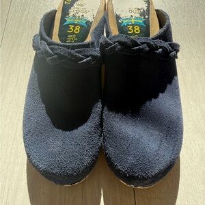 Blue Suede Mule Clogs with braid